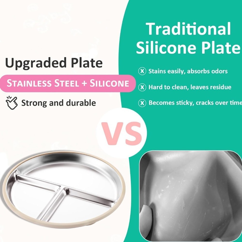 New Non-Slip Stainless Steel P - Plate Suction Toddler recension och pris